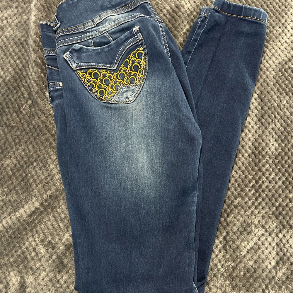 Stylish Blue Jeans with Yellow Accents